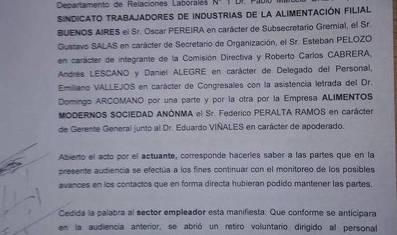 En procedimiento de crisis, Alimentos Modernos avisa que se vienen los despidos