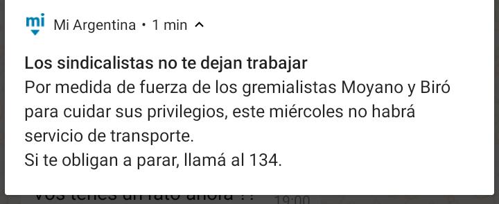 El Gobierno utilizó la app Mi Argentina para cuestionar el paro de transporte y pidió denuncias de usuarios contra Biró y Moyano en su pelea contra los sindicatos